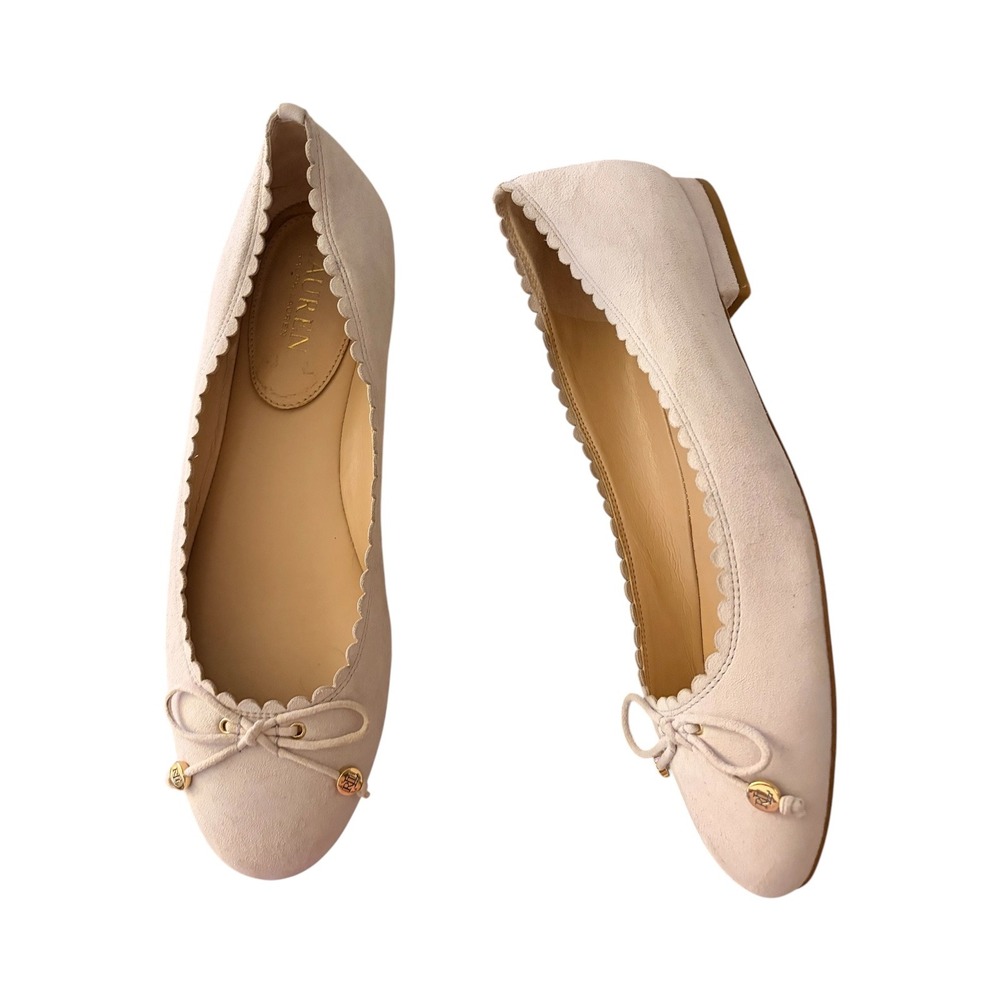 Ralph Lauren Jayna Scalloped Suede Ballet Flats Size 8.5 B Nude Blush Shoes